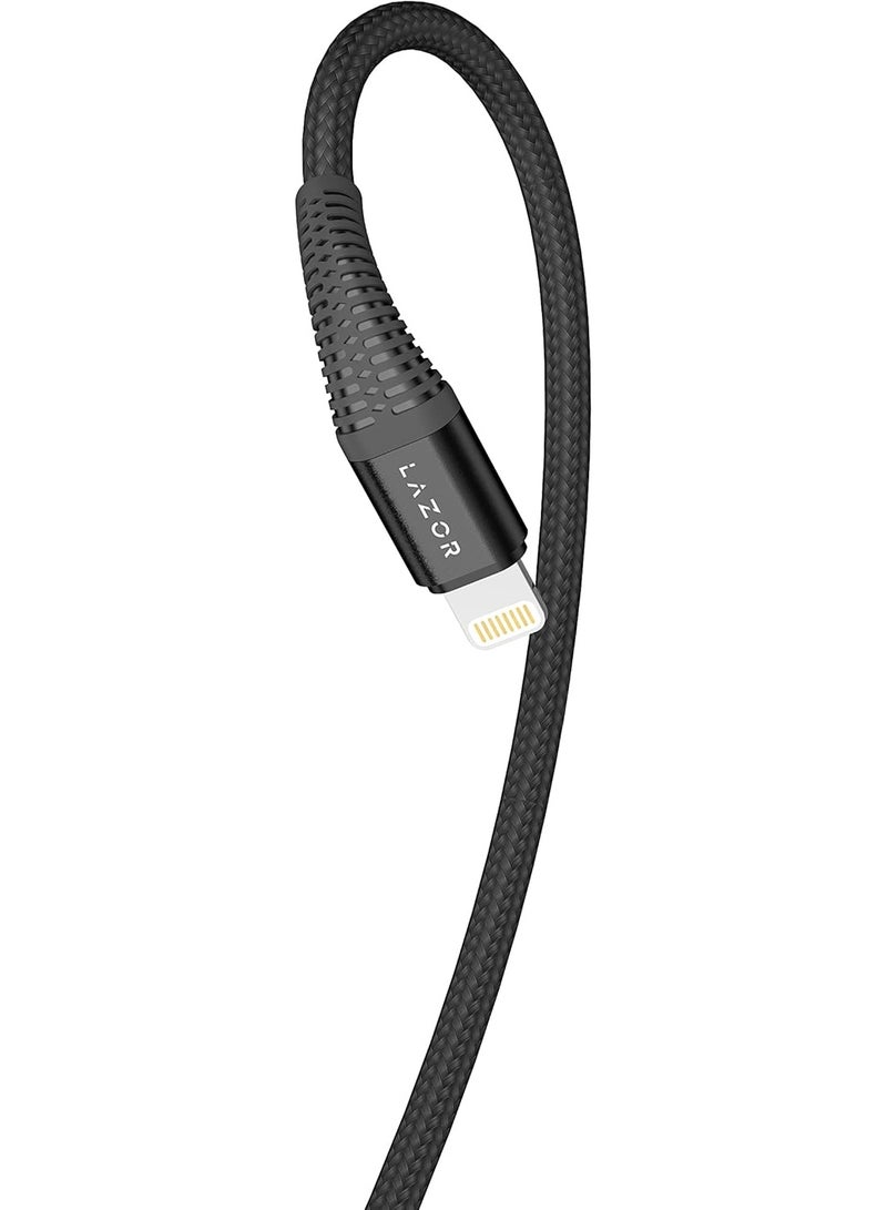 LAZOR Flow CL32 USB-A TO Lightning Fast Charging Cable, Premium 1 Meter, 2.4A Fast Sync and Charge Cable,Black - Image 2